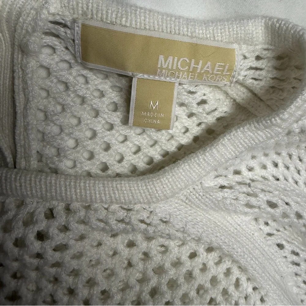 Michael Kors Sweater Women Open Knit Top Button‎ Back ecru ivory medium
